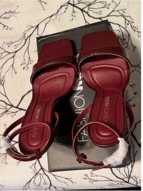Fashion Nova Wine Red Block Heel Sandals